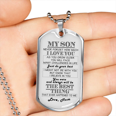 To My Son Dog Tag for Teen Son - Mother Son Dog Tag Necklace Chain - Love Mom